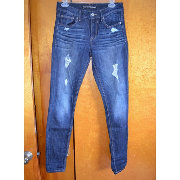 Express Mid-Rise Distressed Denim Legging - Picture 1 of 3